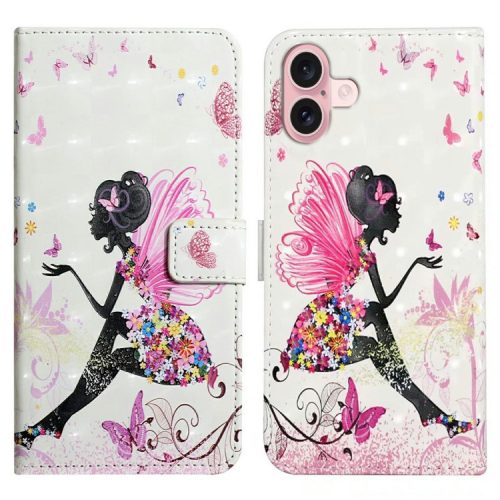 For iPhone 16 Case 3D Creative Pattern PU Leather Stand Phone Cover - Girl