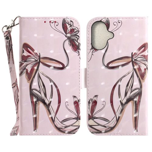 For iPhone 16 Case 3D Pattern Print Leather Flip Wallet Phone Cover - Butterfly High Heels