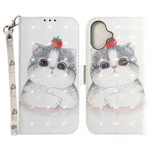 For iPhone 16 Case 3D Pattern Print Leather Flip Wallet Phone Cover - Cute Cat