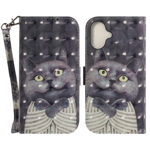 For iPhone 16 Case 3D Pattern Print Leather Flip Wallet Phone Cover - Embracing Cat