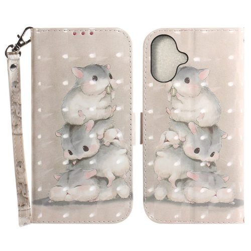 For iPhone 16 Case 3D Pattern Print Leather Flip Wallet Phone Cover - Stacking Squirrels