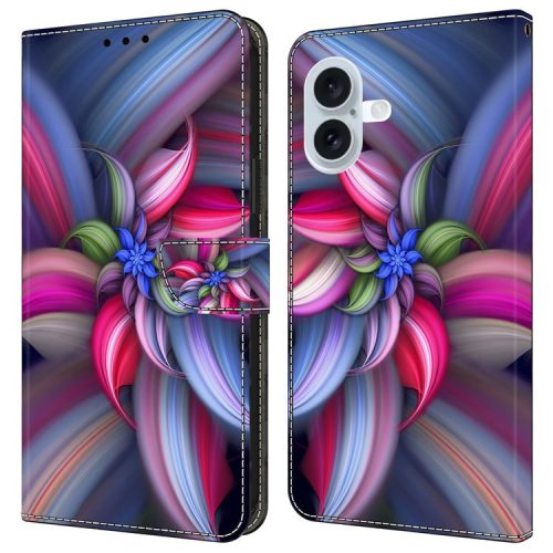 For iPhone 16 Case 3D Pattern PU Leather Wallet Phone Cover with Stand - Colorful Flowers