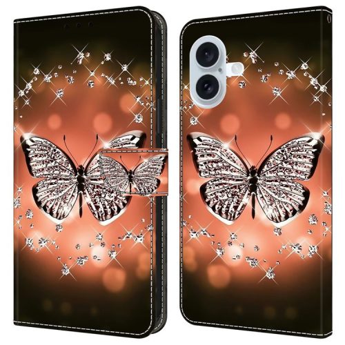 For iPhone 16 Case 3D Pattern PU Leather Wallet Phone Cover with Stand - Crystal Butterfly