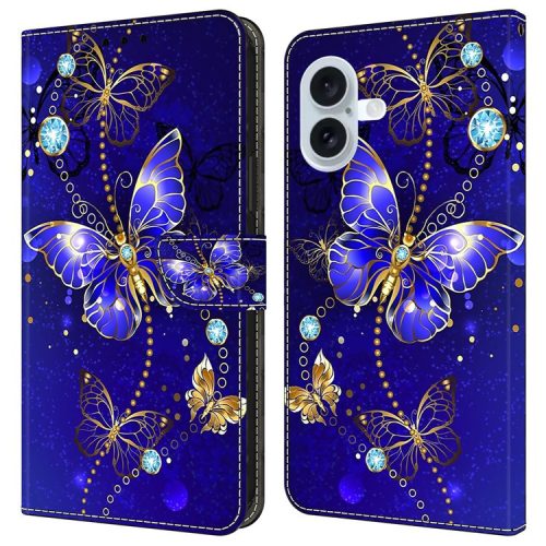 For iPhone 16 Case 3D Pattern PU Leather Wallet Phone Cover with Stand - Diamond Butterfly