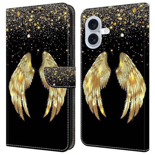 For iPhone 16 Case 3D Pattern PU Leather Wallet Phone Cover with Stand - Gold Wing