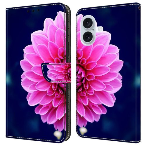 For iPhone 16 Case 3D Pattern PU Leather Wallet Phone Cover with Stand - Pink Flowers