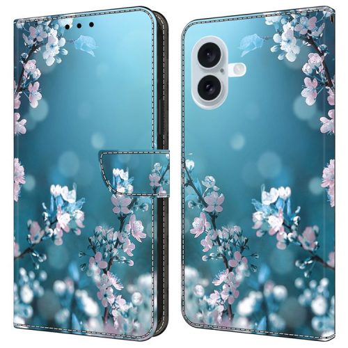 For iPhone 16 Case 3D Pattern PU Leather Wallet Phone Cover with Stand - Plum Blossoms