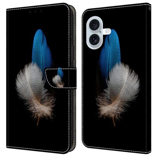 For iPhone 16 Case 3D Pattern PU Leather Wallet Phone Cover with Stand - Two Feathers