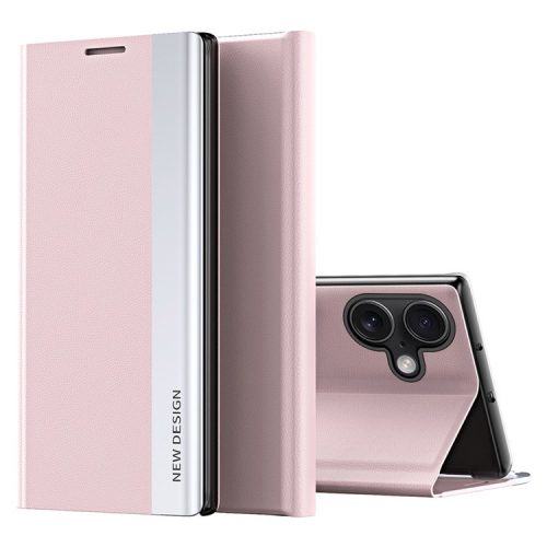 For iPhone 16 Case Anti-Drop Leather Phone Cover with Stand - Pink