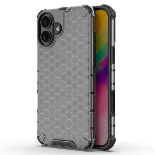 For iPhone 16 Case Anti-Drop PC+TPU Phone Cover Honeycomb Shape - Black