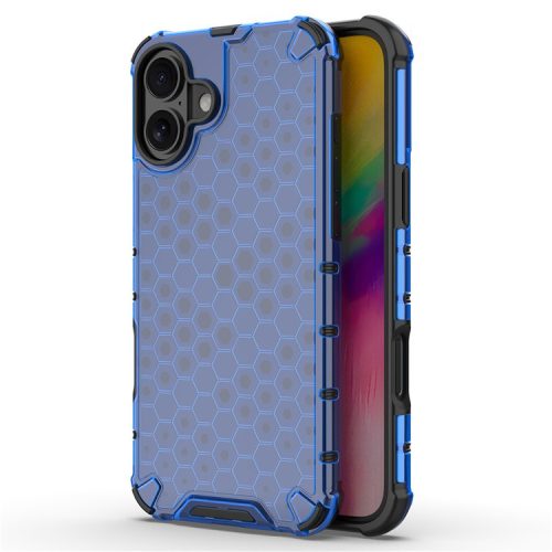 For iPhone 16 Case Anti-Drop PC+TPU Phone Cover Honeycomb Shape - Blue