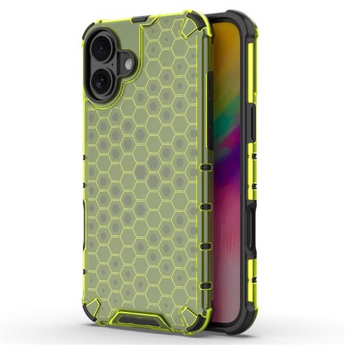 For iPhone 16 Case Anti-Drop PC+TPU Phone Cover Honeycomb Shape - Green