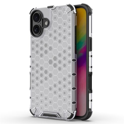 For iPhone 16 Case Anti-Drop PC+TPU Phone Cover Honeycomb Shape - Grey