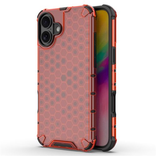 For iPhone 16 Case Anti-Drop PC+TPU Phone Cover Honeycomb Shape - Red