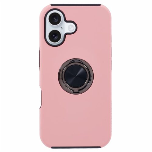 For iPhone 16 Case Anti-Drop PC+TPU Protective Cover with Rotary Kickstand - Rose Gold