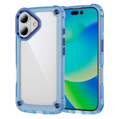 For iPhone 16 Case Anti-drop TPU Frame Clear PC Back Cover - Transparent Blue