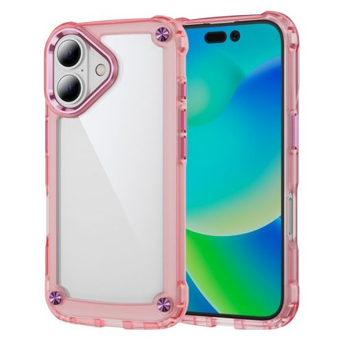 For iPhone 16 Case Anti-Drop TPU Frame Clear PC Back Cover - Transparent Pink