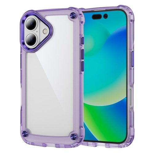 For iPhone 16 Case Anti-drop TPU Frame Clear PC Back Cover - Transparent Purple