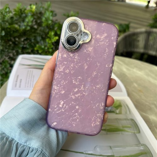 For iPhone 16 Case Anti-Drop TPU+PC Phone Cover Seashell Textured - Pink