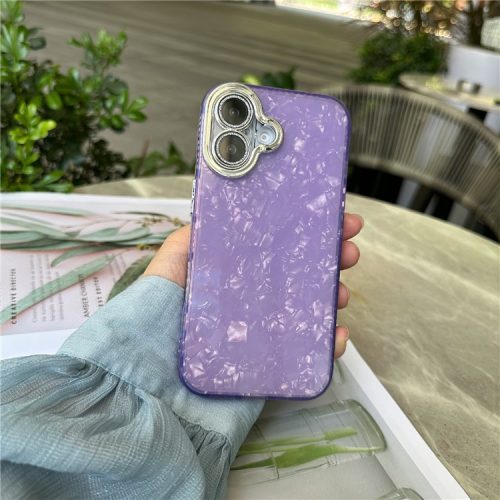 For iPhone 16 Case Anti-Drop TPU+PC Phone Cover Seashell Textured - Purple