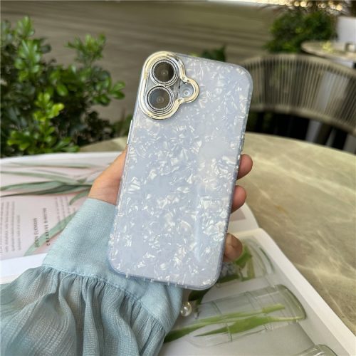 For iPhone 16 Case Anti-Drop TPU+PC Phone Cover Seashell Textured - White