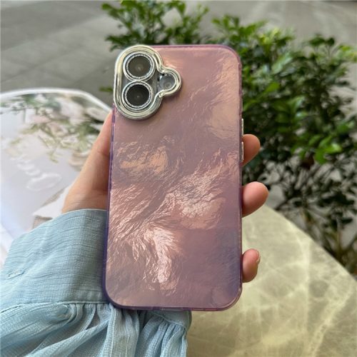 For iPhone 16 Case Anti-Drop TPU+PC Phone Cover Tinfoil Texture - Pink