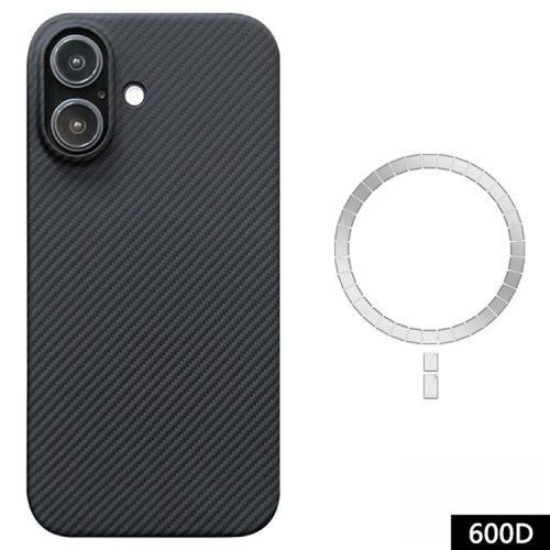 For iPhone 16 Case Aramid Fiber 600D Fine Texture Magnetic Phone Cover - Black