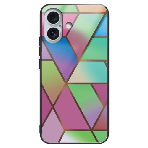 For iPhone 16 Case Artistic Marble Pattern Shockproof Tempered Glass Phone Cover - Style B