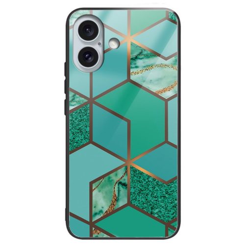 For iPhone 16 Case Artistic Marble Pattern Shockproof Tempered Glass Phone Cover - Style C