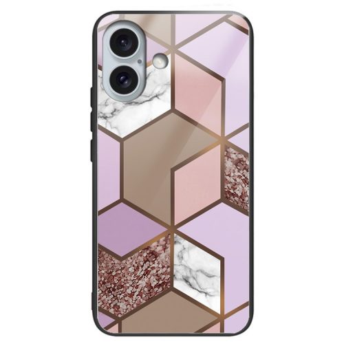 For iPhone 16 Case Artistic Marble Pattern Shockproof Tempered Glass Phone Cover - Style D