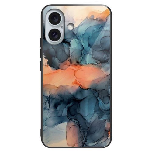 For iPhone 16 Case Artistic Marble Pattern Shockproof Tempered Glass Phone Cover - Style F