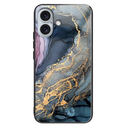 For iPhone 16 Case Artistic Marble Pattern Shockproof Tempered Glass Phone Cover - Style H