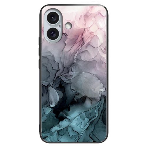 For iPhone 16 Case Artistic Marble Pattern Shockproof Tempered Glass Phone Cover - Style K