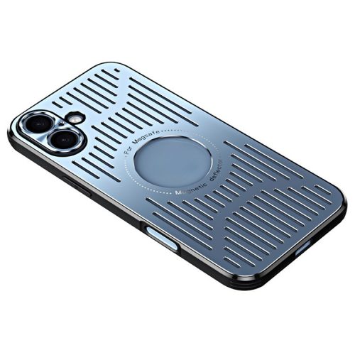 For iPhone 16 Case Back Hollow Heat Dissipation Aluminum Alloy Phone Cover - Blue