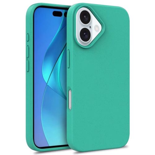 For iPhone 16 Case Biodegradable Wheat Straw TPU Phone Cover Eco Friendly Zero Waste - Cyan