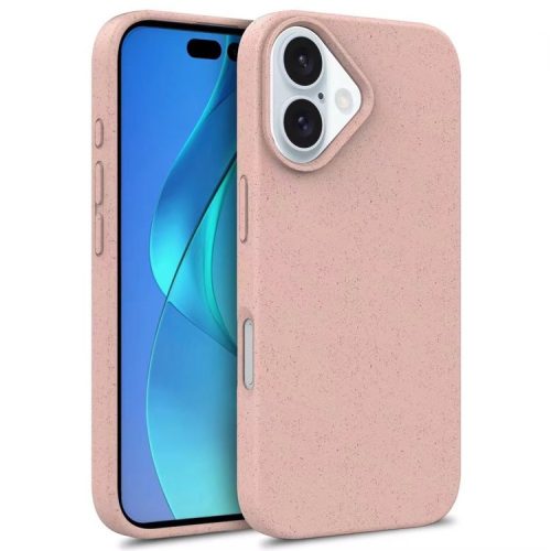 For iPhone 16 Case Biodegradable Wheat Straw TPU Phone Cover Eco Friendly Zero Waste - Pink