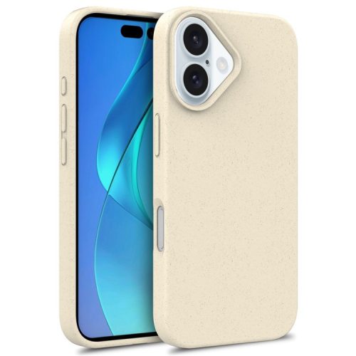 For iPhone 16 Case Biodegradable Wheat Straw+TPU Hybrid Phone Cover - Beige