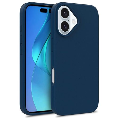 For iPhone 16 Case Biodegradable Wheat Straw+TPU Hybrid Phone Cover - Blue