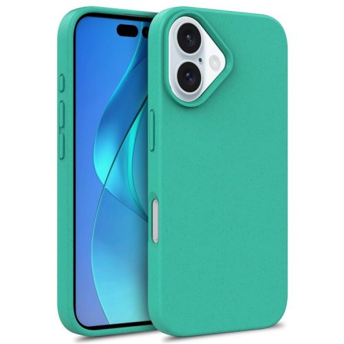 For iPhone 16 Case Biodegradable Wheat Straw+TPU Hybrid Phone Cover - Green