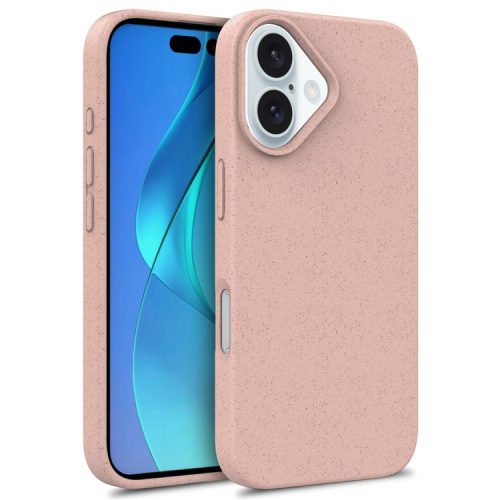 For iPhone 16 Case Biodegradable Wheat Straw+TPU Hybrid Phone Cover - Pink