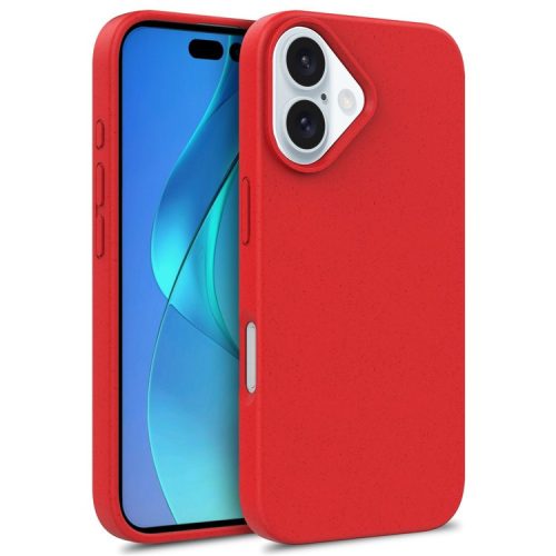 For iPhone 16 Case Biodegradable Wheat Straw+TPU Hybrid Phone Cover - Red