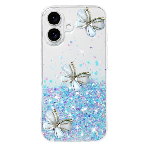 For iPhone 16 Case Bling 3D Butterfly TPU Phone Cover Glow in The Dark - Luminous Blue