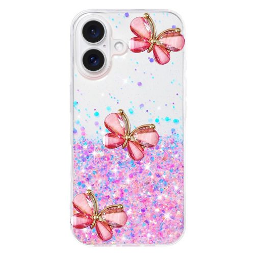 For iPhone 16 Case Bling 3D Butterfly TPU Phone Cover Glow in The Dark - Luminous Pink