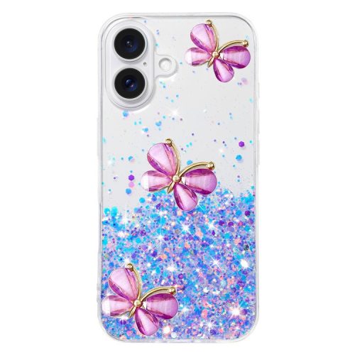 For iPhone 16 Case Bling 3D Butterfly TPU Phone Cover Glow in The Dark - Luminous Purple