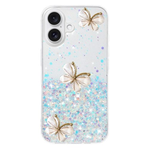 For iPhone 16 Case Bling 3D Butterfly TPU Phone Cover Glow in The Dark - Luminous White