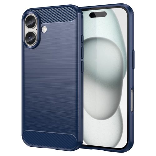 For iPhone 16 Case Brushed Soft TPU Phone Cover Carbon Fiber Texture - Blue