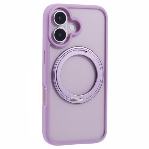 For iPhone 16 Case Built-In Kickstand PC+TPU Phone Cover Rotate Ring Holder - Purple