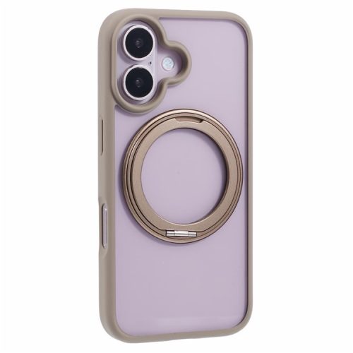 For iPhone 16 Case Built-In Kickstand PC+TPU Phone Cover Rotate Ring Holder - Titanium Gold