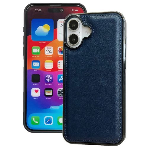 For iPhone 16 Case Calf Texture PU Leather Anti-Fingerprint Back Phone Cover - Sapphire