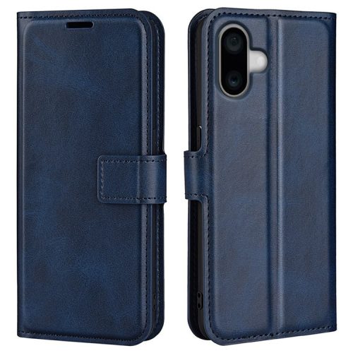 For iPhone 16 Case Calf Texture PU Leather Folio Flip Phone Wallet Cover - Blue